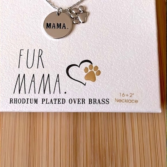 Brand New Rae Dunn Fur Mama Rhodium Plated Over Brass Necklace Dog Cat Lover Paw - Picture 5 of 12